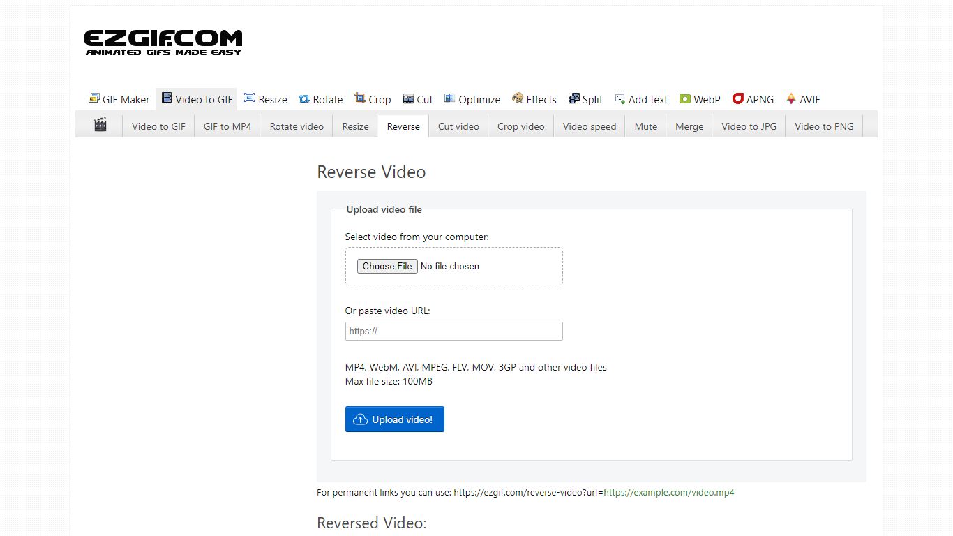 Online Reverse Video tool - Ezgif.com